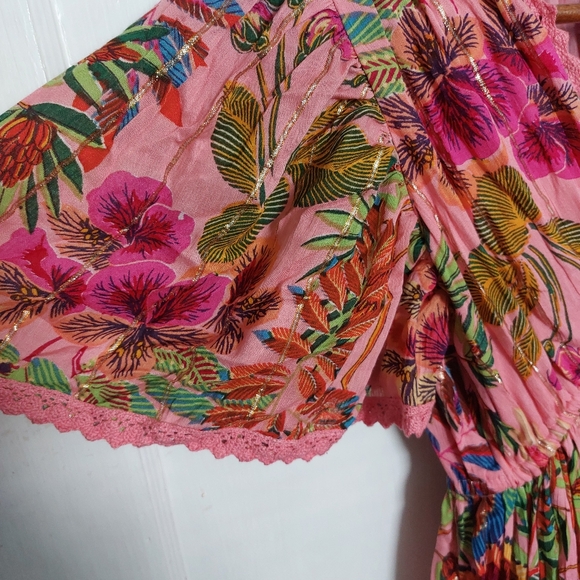 Me 2 Magic Pink Small Boho Maxi Tiered Floral Dress - Picture 3 of 10